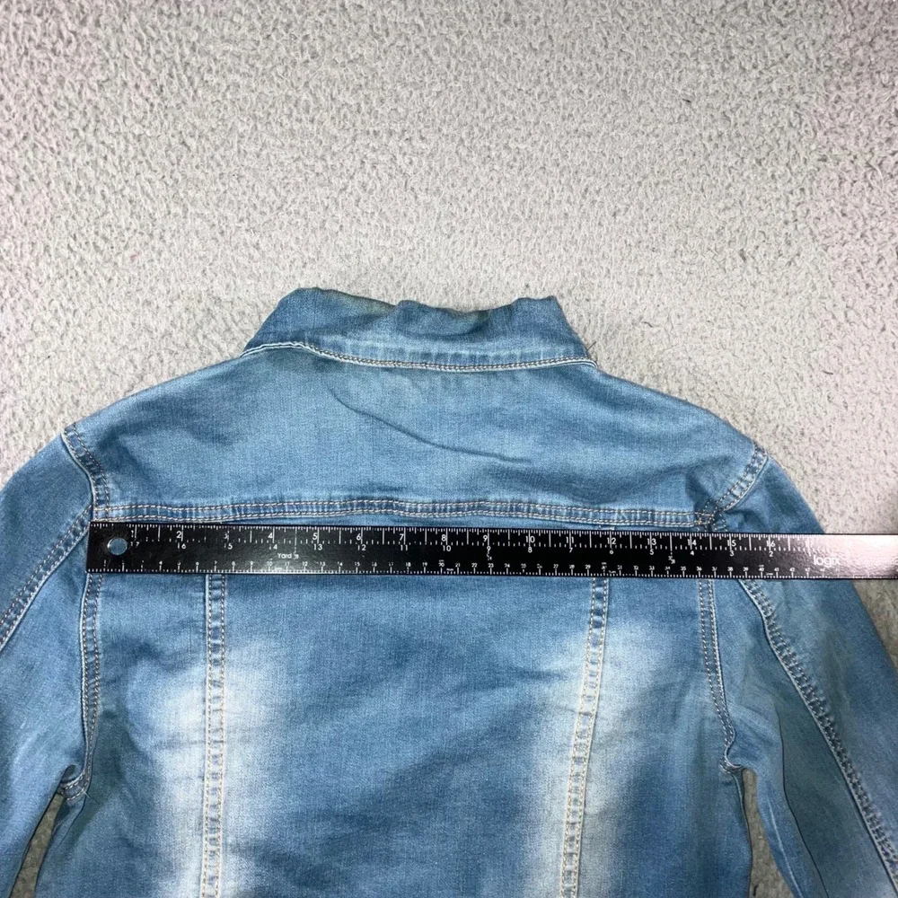 Embellished Beaded Denim Jacket Womens XL Blue Y2K indie Boho Chic Statement